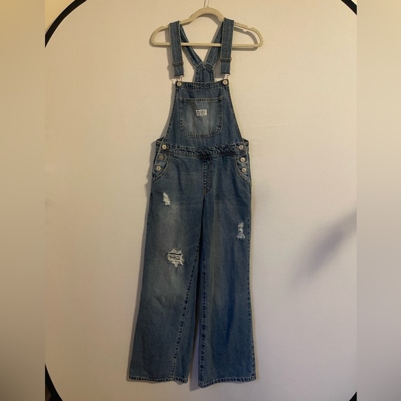 Classic Cotton Distressed Blue Denim Overalls Small - Picture 1 of 14